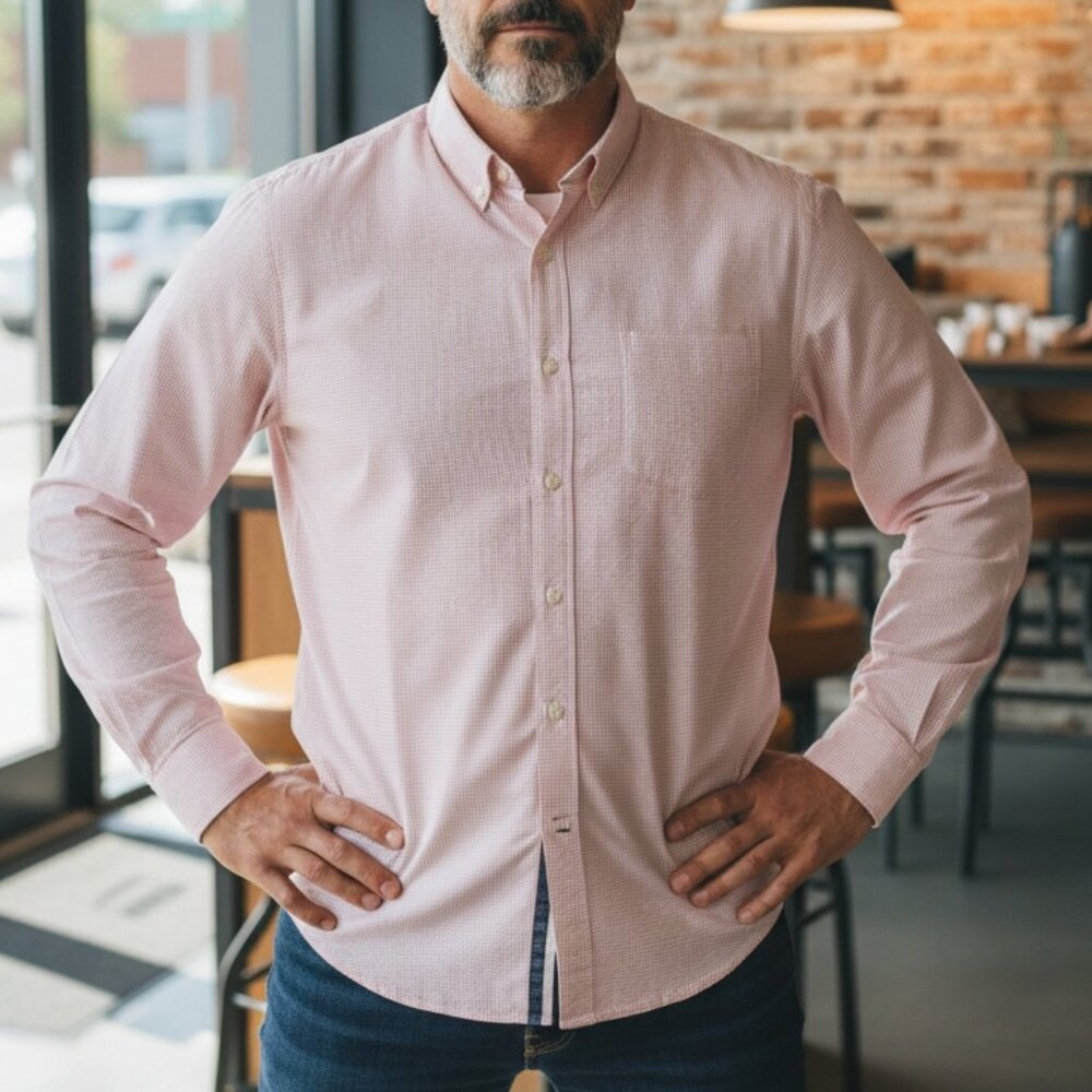 Gap White/Pink Long Sleeve Button Down  Shirt Left Side Pocket Sz XL(ID9)